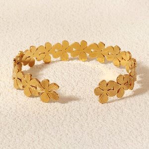 Miallo New Arrival 18K Gold Plated Flower Irregular Cuff Bangles Stainless Steel Jewelry For Women BS-J5569G
