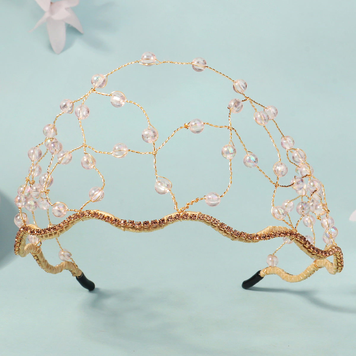 Miallo Fashion Handmade Netted Hairband Gold Crystal Beaded Rhinestone Bride Wedding Hair Accessories for Women and Girls TS-J3359