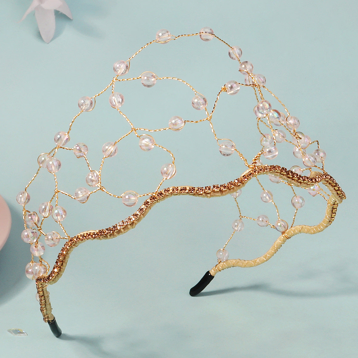 Miallo Fashion Handmade Netted Hairband Gold Crystal Beaded Rhinestone Bride Wedding Hair Accessories for Women and Girls TS-J3359