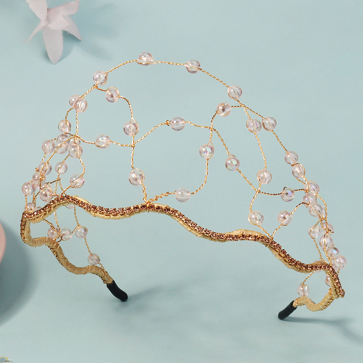 Miallo Fashion Handmade Netted Hairband Gold Crystal Beaded Rhinestone Bride Wedding Hair Accessories for Women and Girls TS-J3359