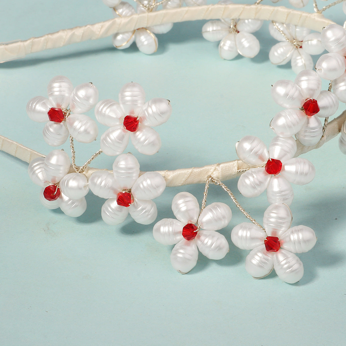 Miallo Exquisite Red Crystal Imitation Pearl Flower Hair Jewelry Fashion Bride Wedding Head Accessories For Girls Birthday Gift TS-J3356