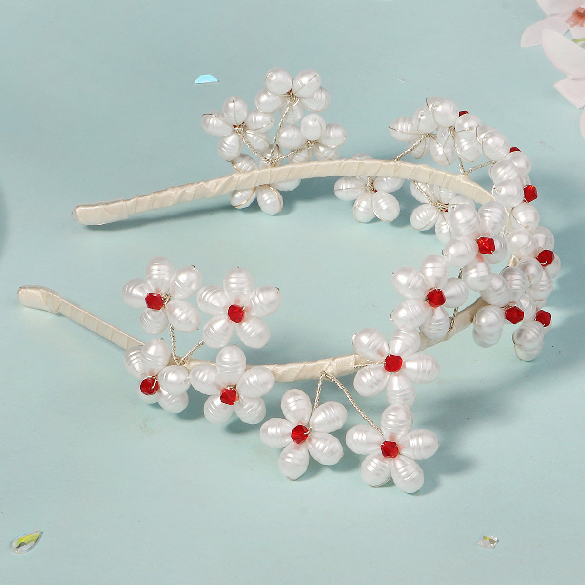 Miallo Exquisite Red Crystal Imitation Pearl Flower Hair Jewelry Fashion Bride Wedding Head Accessories For Girls Birthday Gift TS-J3356