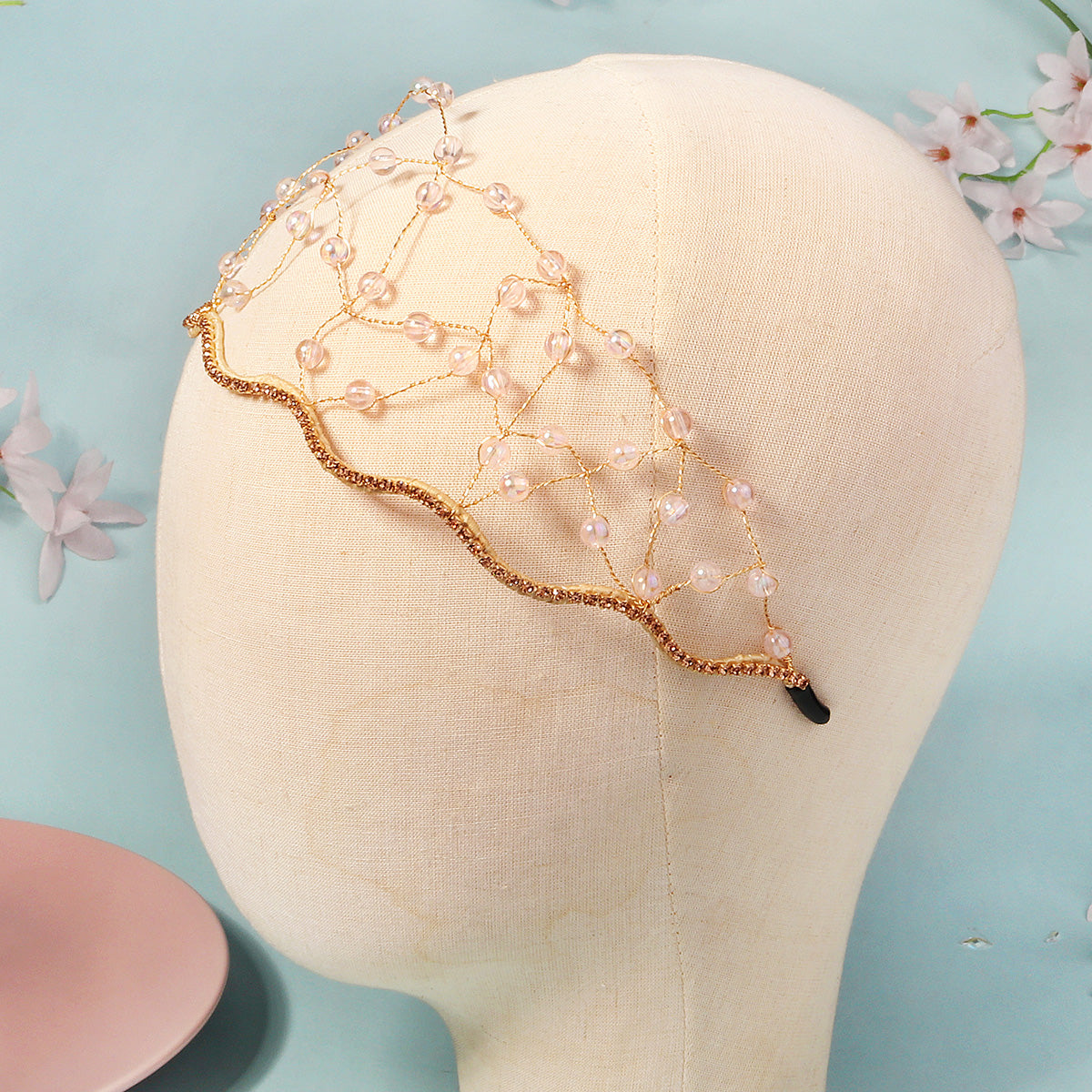 Miallo Fashion Handmade Netted Hairband Gold Crystal Beaded Rhinestone Bride Wedding Hair Accessories for Women and Girls TS-J3359