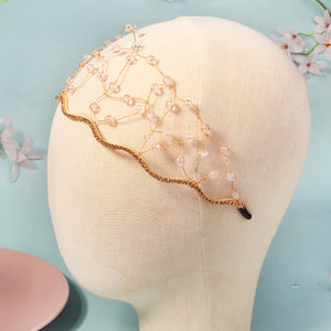 Miallo Fashion Handmade Netted Hairband Gold Crystal Beaded Rhinestone Bride Wedding Hair Accessories for Women and Girls TS-J3359