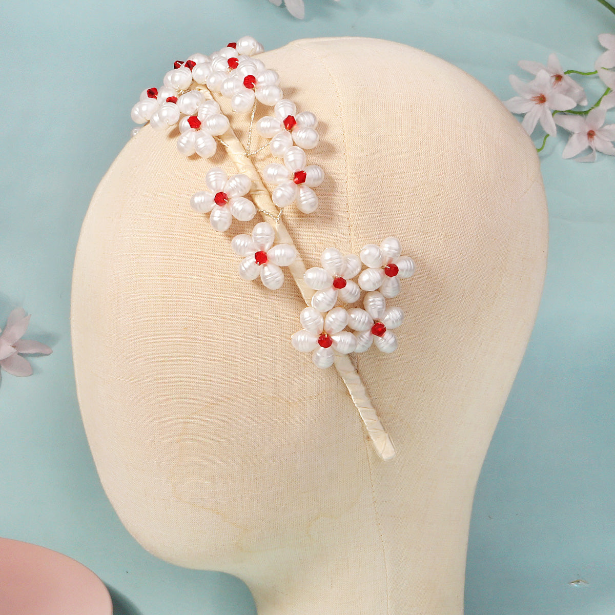 Miallo Exquisite Red Crystal Imitation Pearl Flower Hair Jewelry Fashion Bride Wedding Head Accessories For Girls Birthday Gift TS-J3356