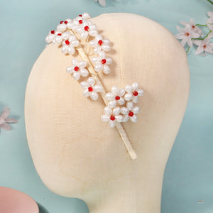 Miallo Exquisite Red Crystal Imitation Pearl Flower Hair Jewelry Fashion Bride Wedding Head Accessories For Girls Birthday Gift TS-J3356