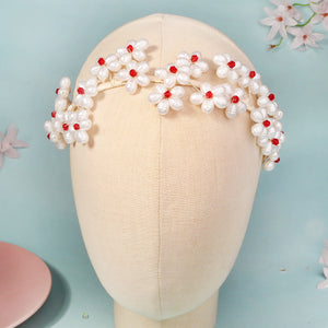 Miallo Exquisite Red Crystal Imitation Pearl Flower Hair Jewelry Fashion Bride Wedding Head Accessories For Girls Birthday Gift TS-J3356