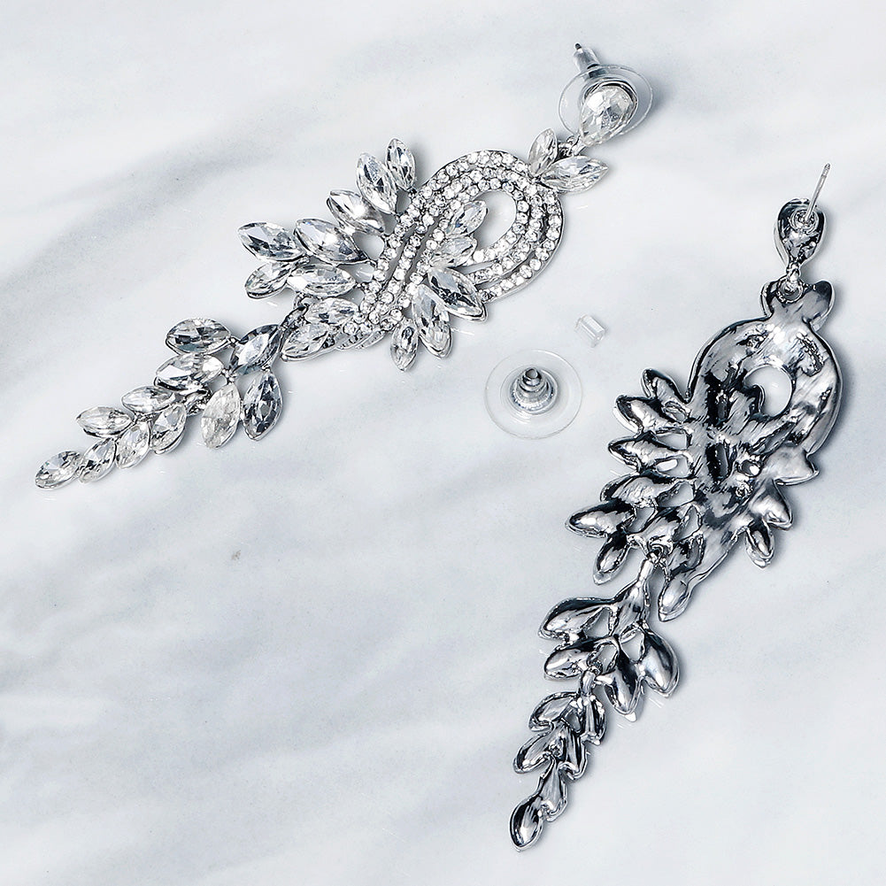 Miallo New Stylish Bohemia Silver Color Crystal Alloy Long Luxury Women Drop Earrings Wedding Bride Bridesmaids Dangle Earrings ERS-J4097S