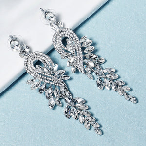 Miallo New Stylish Bohemia Silver Color Crystal Alloy Long Luxury Women Drop Earrings Wedding Bride Bridesmaids Dangle Earrings ERS-J4097S