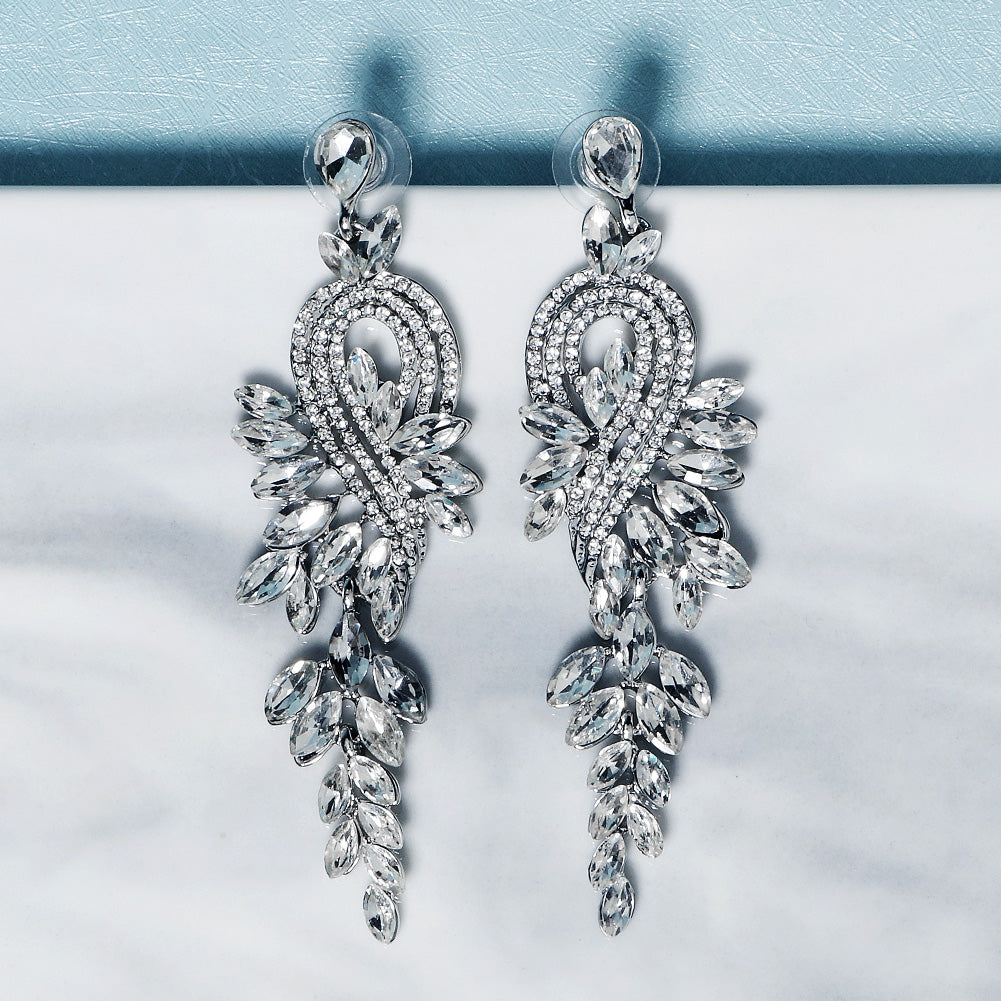 Miallo New Stylish Bohemia Silver Color Crystal Alloy Long Luxury Women Drop Earrings Wedding Bride Bridesmaids Dangle Earrings ERS-J4097S