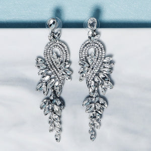 Miallo New Stylish Bohemia Silver Color Crystal Alloy Long Luxury Women Drop Earrings Wedding Bride Bridesmaids Dangle Earrings ERS-J4097S