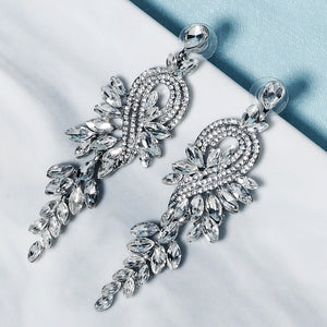 Miallo New Stylish Bohemia Silver Color Crystal Alloy Long Luxury Women Drop Earrings Wedding Bride Bridesmaids Dangle Earrings ERS-J4097S