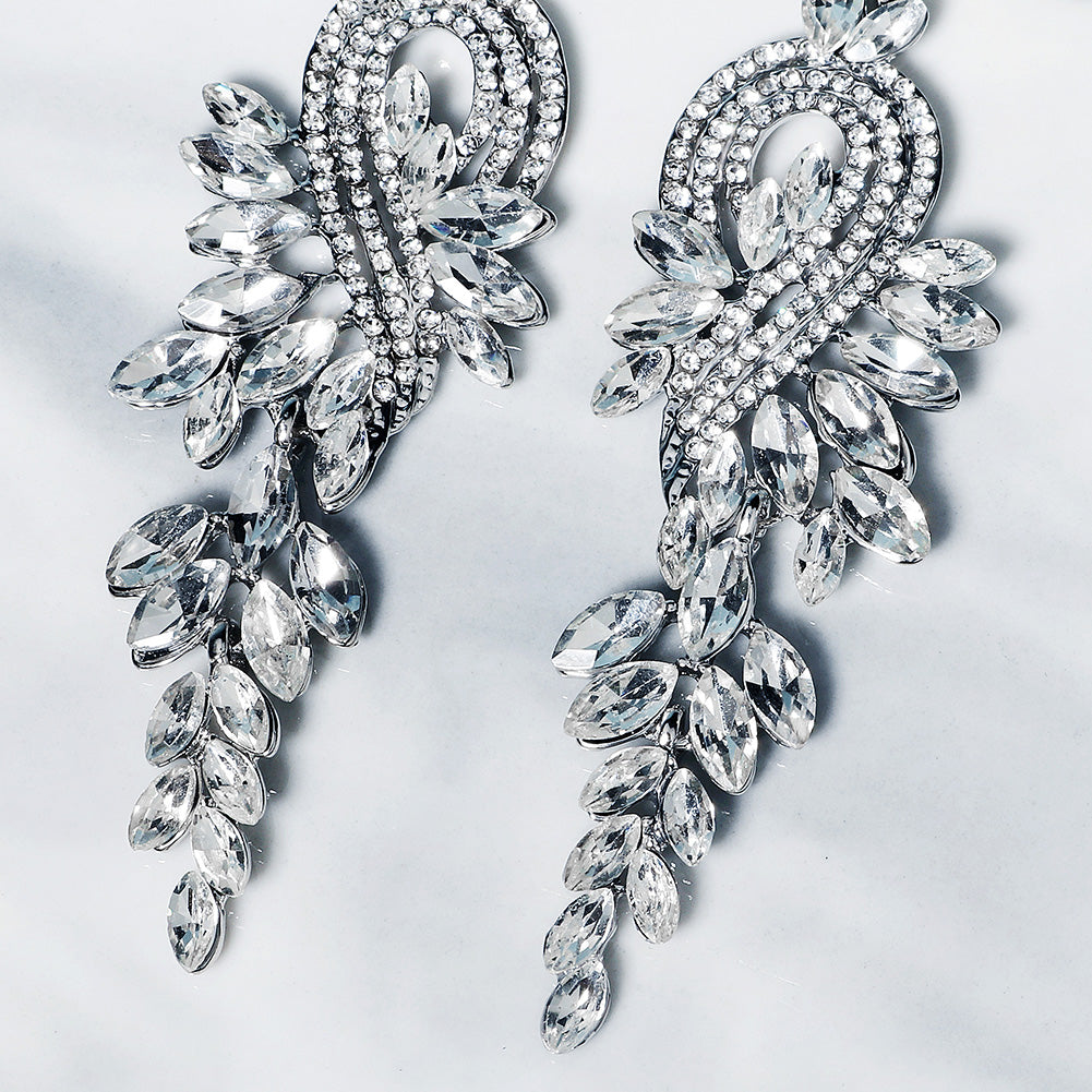 Miallo New Stylish Bohemia Silver Color Crystal Alloy Long Luxury Women Drop Earrings Wedding Bride Bridesmaids Dangle Earrings ERS-J4097S