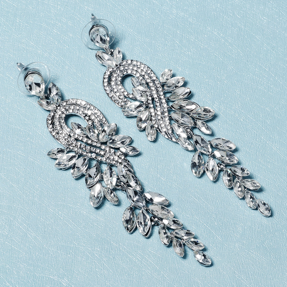 Miallo New Stylish Bohemia Silver Color Crystal Alloy Long Luxury Women Drop Earrings Wedding Bride Bridesmaids Dangle Earrings ERS-J4097S