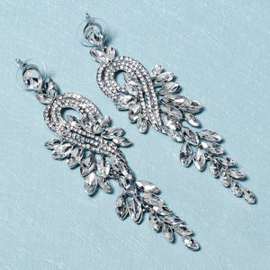 Miallo New Stylish Bohemia Silver Color Crystal Alloy Long Luxury Women Drop Earrings Wedding Bride Bridesmaids Dangle Earrings ERS-J4097S