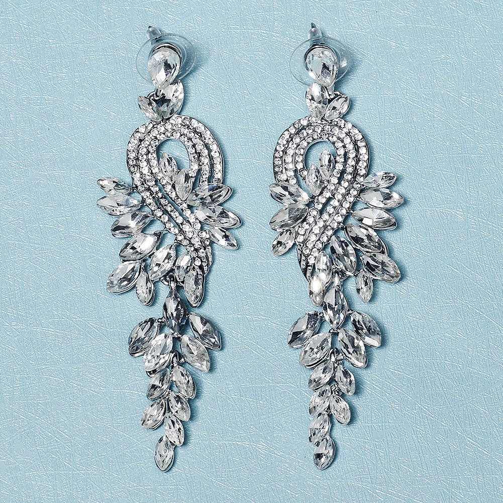 Miallo New Stylish Bohemia Silver Color Crystal Alloy Long Luxury Women Drop Earrings Wedding Bride Bridesmaids Dangle Earrings ERS-J4097S
