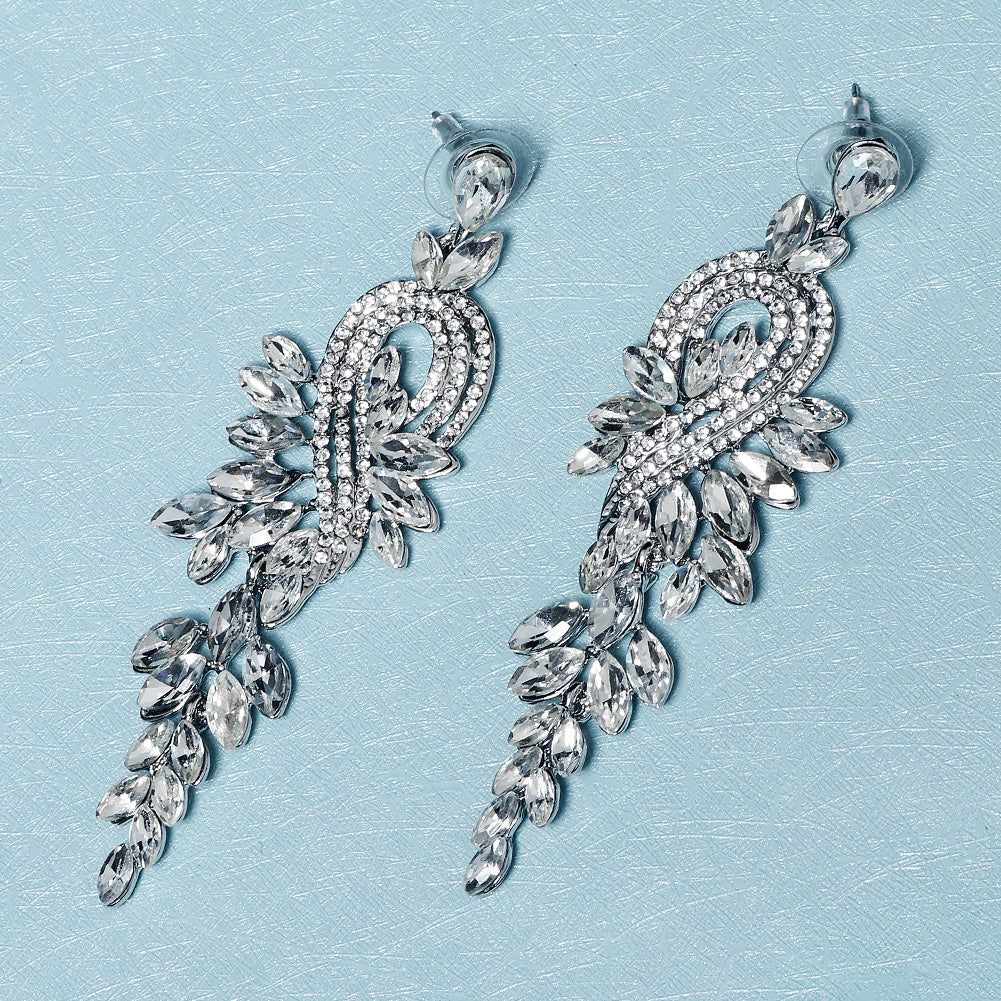 Miallo New Stylish Bohemia Silver Color Crystal Alloy Long Luxury Women Drop Earrings Wedding Bride Bridesmaids Dangle Earrings ERS-J4097S