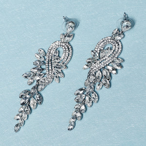 Miallo New Stylish Bohemia Silver Color Crystal Alloy Long Luxury Women Drop Earrings Wedding Bride Bridesmaids Dangle Earrings ERS-J4097S