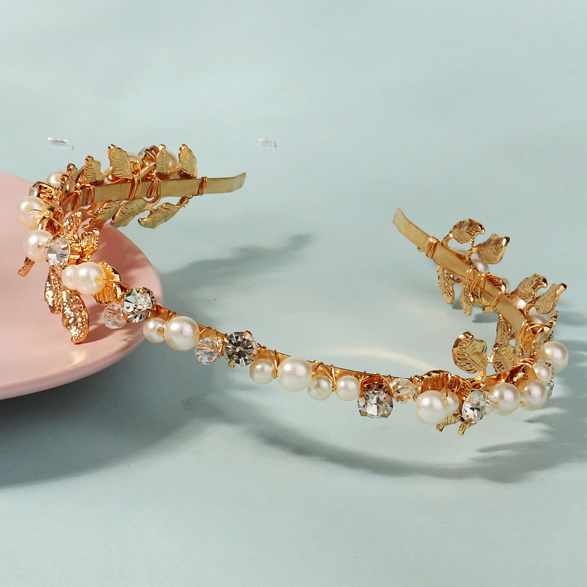 Miallo Exquisite Shiny Alloy Leaves Bride Wedding Hairband Rhinestone Crystal Pearl Hair Accessories For Girls Birthday Gift TS-J3380G