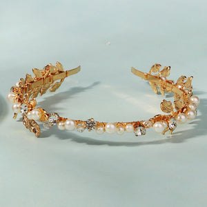 Miallo Exquisite Shiny Alloy Leaves Bride Wedding Hairband Rhinestone Crystal Pearl Hair Accessories For Girls Birthday Gift TS-J3380G
