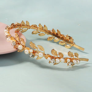 Miallo Exquisite Shiny Alloy Leaves Bride Wedding Hairband Rhinestone Crystal Pearl Hair Accessories For Girls Birthday Gift TS-J3380G