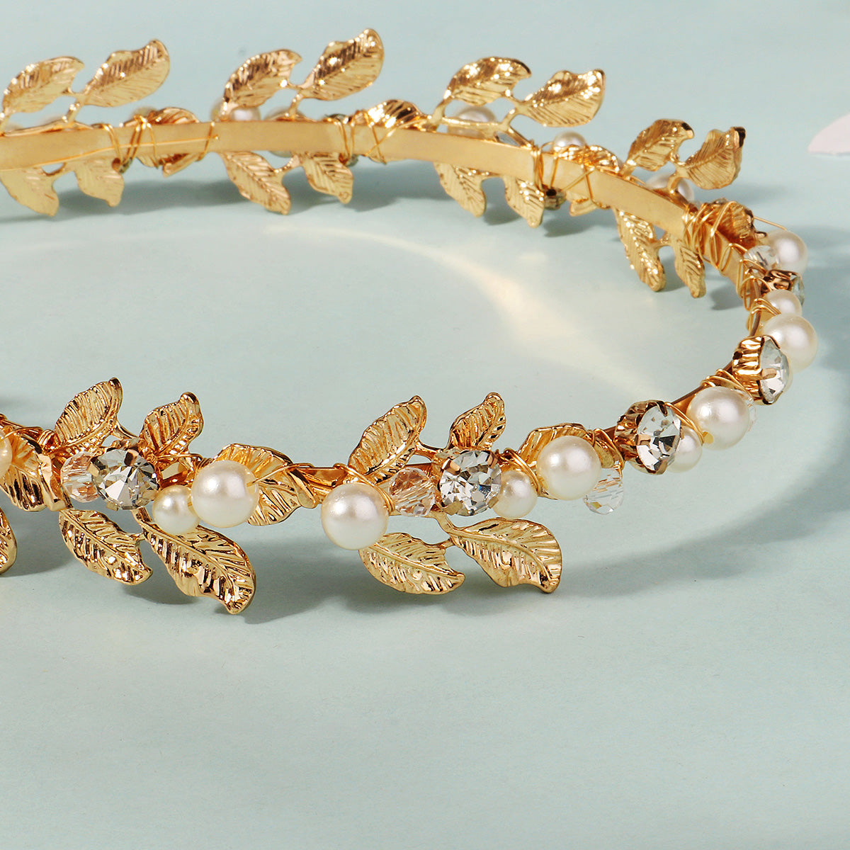 Miallo Exquisite Shiny Alloy Leaves Bride Wedding Hairband Rhinestone Crystal Pearl Hair Accessories For Girls Birthday Gift TS-J3380G