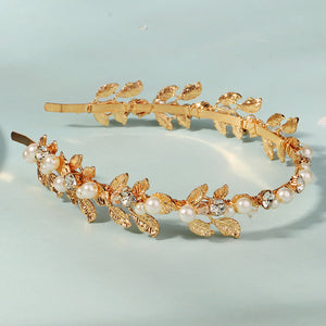 Miallo Exquisite Shiny Alloy Leaves Bride Wedding Hairband Rhinestone Crystal Pearl Hair Accessories For Girls Birthday Gift TS-J3380G