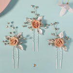 Load image into Gallery viewer, Miallo Elegant Pink RoseU Shaped Hairpins (3pcs/pack) Handmade Femo Flower Hair Accessories Wedding Bridal For Girls Birthday Gift HS-J6995SPINK
