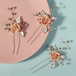 Load image into Gallery viewer, Miallo Elegant Pink RoseU Shaped Hairpins (3pcs/pack) Handmade Femo Flower Hair Accessories Wedding Bridal For Girls Birthday Gift HS-J6995SPINK
