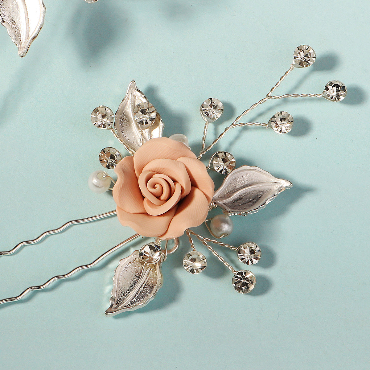 Miallo Elegant Pink RoseU Shaped Hairpins (3pcs/pack) Handmade Femo Flower Hair Accessories Wedding Bridal For Girls Birthday Gift HS-J6995SPINK