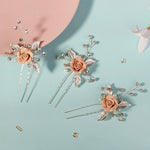 Load image into Gallery viewer, Miallo Elegant Pink RoseU Shaped Hairpins (3pcs/pack) Handmade Femo Flower Hair Accessories Wedding Bridal For Girls Birthday Gift HS-J6995SPINK
