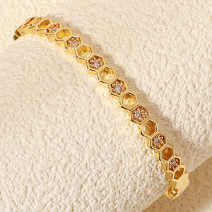 Miallo High Quality Hexagon Hollow Zircon Women Bangle Zircon Copper Jewelry Bracelet Exquisite Gift BS-J5589G