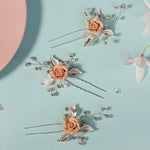 Load image into Gallery viewer, Miallo Elegant Pink RoseU Shaped Hairpins (3pcs/pack) Handmade Femo Flower Hair Accessories Wedding Bridal For Girls Birthday Gift HS-J6995SPINK
