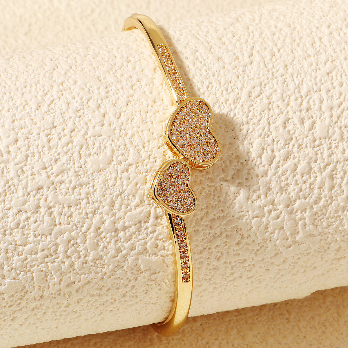 Miallo Simple New Shiny Zircon Bracelet For Women Creative Double Heart Love Bangles Women Jewelry Accessories BS-J5586G