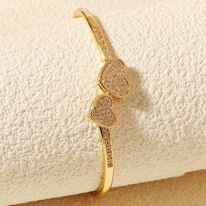 Miallo Simple New Shiny Zircon Bracelet For Women Creative Double Heart Love Bangles Women Jewelry Accessories BS-J5586G