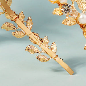 Miallo Exquisite Shiny Alloy Leaves Bride Wedding Hairband Rhinestone Crystal Pearl Hair Accessories For Girls Birthday Gift TS-J3380G