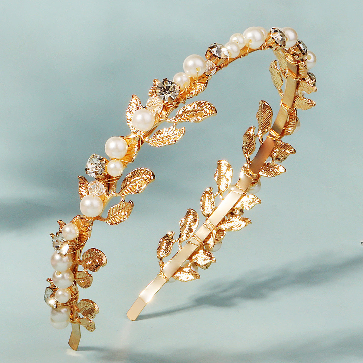 Miallo Exquisite Shiny Alloy Leaves Bride Wedding Hairband Rhinestone Crystal Pearl Hair Accessories For Girls Birthday Gift TS-J3380G