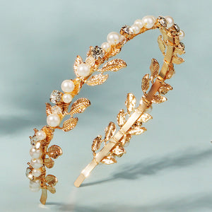 Miallo Exquisite Shiny Alloy Leaves Bride Wedding Hairband Rhinestone Crystal Pearl Hair Accessories For Girls Birthday Gift TS-J3380G