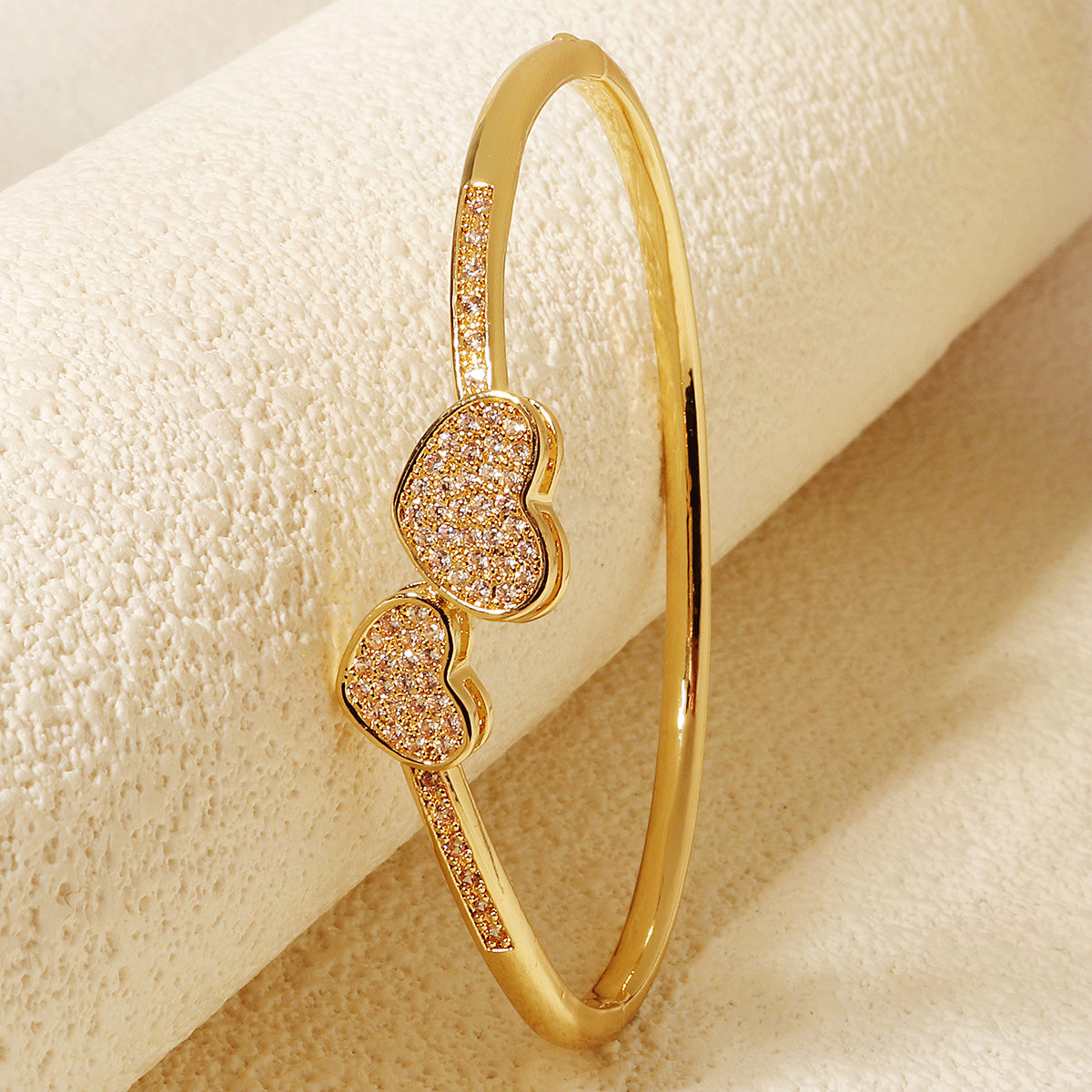 Miallo Simple New Shiny Zircon Bracelet For Women Creative Double Heart Love Bangles Women Jewelry Accessories BS-J5586G