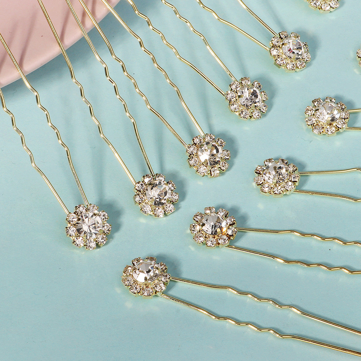 Miallo Exquisite Shiny Rhinestone Flower U Shaped Hairpins (12pcs/pack) Bridal Wedding Hair Accessories For Women and Girls HS-J3841