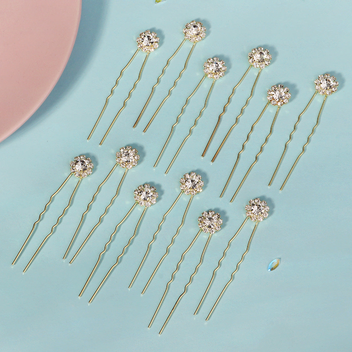 Miallo Exquisite Shiny Rhinestone Flower U Shaped Hairpins (12pcs/pack) Bridal Wedding Hair Accessories For Women and Girls HS-J3841