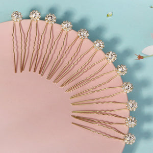 Miallo Exquisite Shiny Rhinestone Flower U Shaped Hairpins (12pcs/pack) Bridal Wedding Hair Accessories For Women and Girls HS-J3841