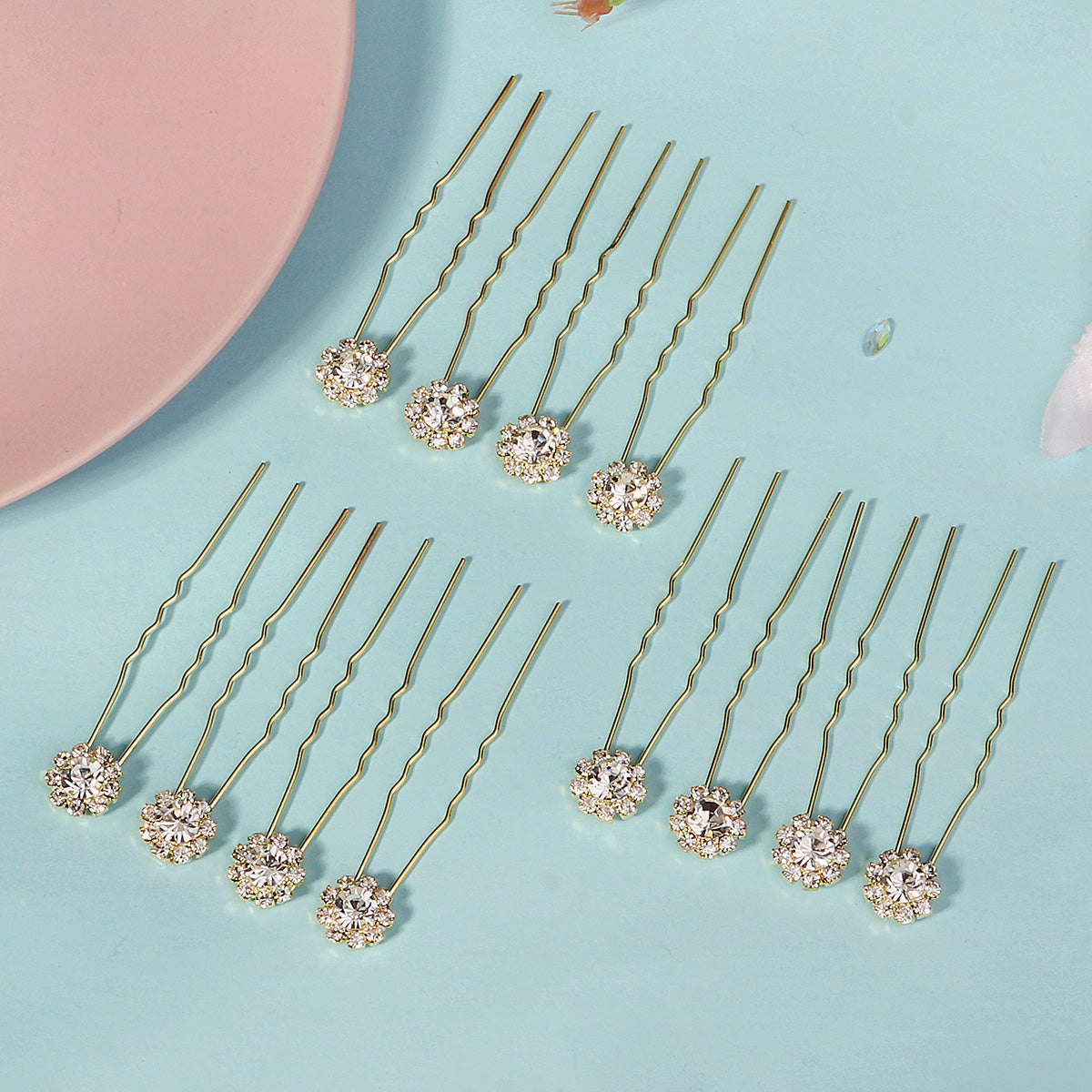 Miallo Exquisite Shiny Rhinestone Flower U Shaped Hairpins (12pcs/pack) Bridal Wedding Hair Accessories For Women and Girls HS-J3841