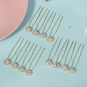 Miallo Exquisite Shiny Rhinestone Flower U Shaped Hairpins (12pcs/pack) Bridal Wedding Hair Accessories For Women and Girls HS-J3841