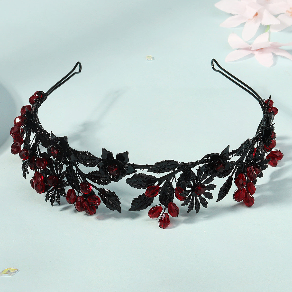 Miallo Fashion Halloween Party Festival Hairband Delicate Black Red Flower Crystal Hair Accessories For Bride TS-J3369BLK