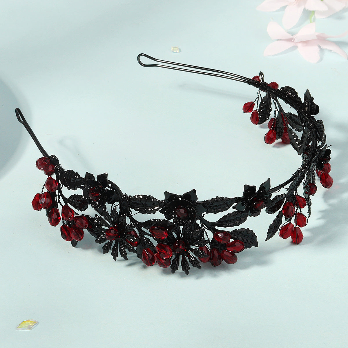 Miallo Fashion Halloween Party Festival Hairband Delicate Black Red Flower Crystal Hair Accessories For Bride TS-J3369BLK