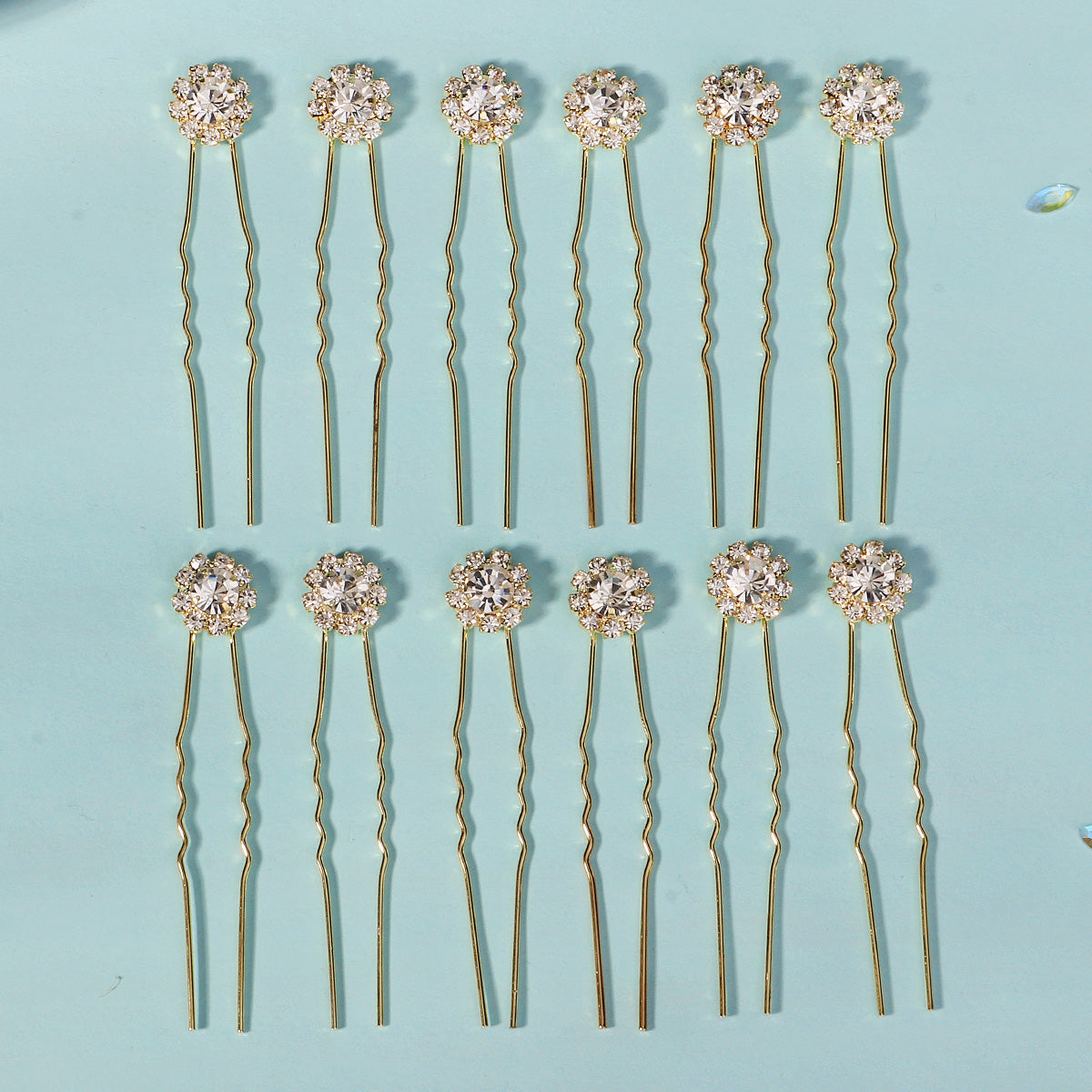 Miallo Exquisite Shiny Rhinestone Flower U Shaped Hairpins (12pcs/pack) Bridal Wedding Hair Accessories For Women and Girls HS-J3841