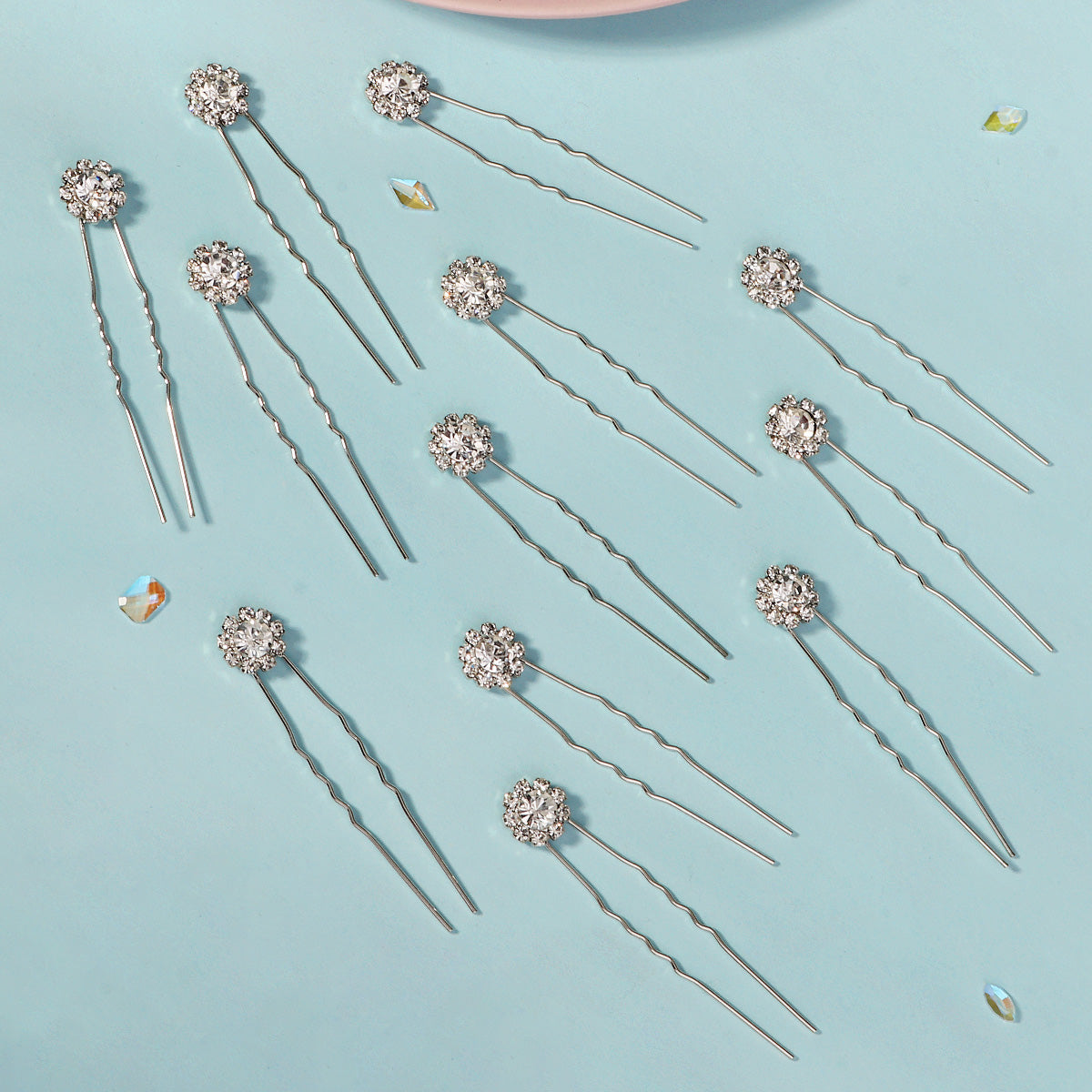 Miallo Exquisite Shiny Rhinestone Flower U Shaped Hairpins (12pcs/pack) Bridal Wedding Hair Accessories For Women and Girls HS-J3841