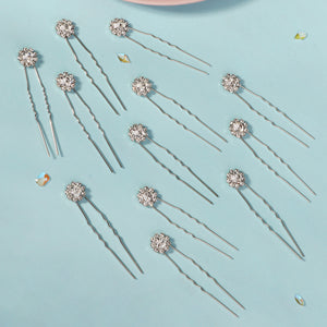 Miallo Exquisite Shiny Rhinestone Flower U Shaped Hairpins (12pcs/pack) Bridal Wedding Hair Accessories For Women and Girls HS-J3841