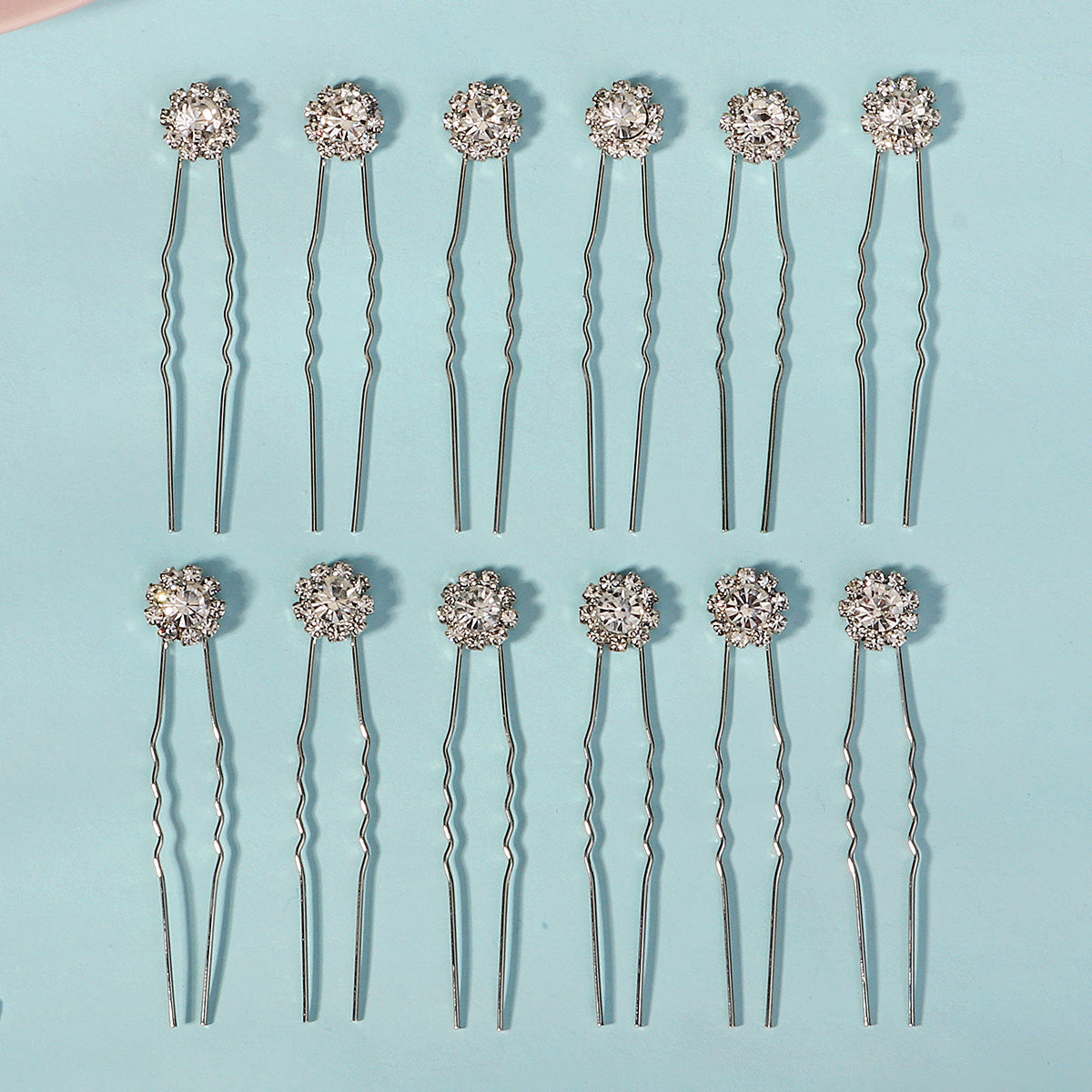 Miallo Exquisite Shiny Rhinestone Flower U Shaped Hairpins (12pcs/pack) Bridal Wedding Hair Accessories For Women and Girls HS-J3841